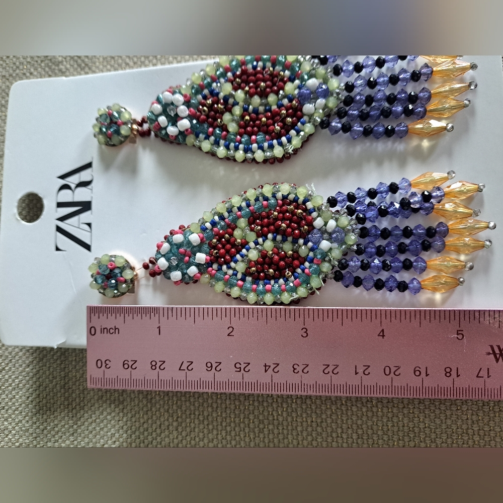 Zara Large Blue and Purple Chandelier Beaded Earrings - Picture 4 of 4